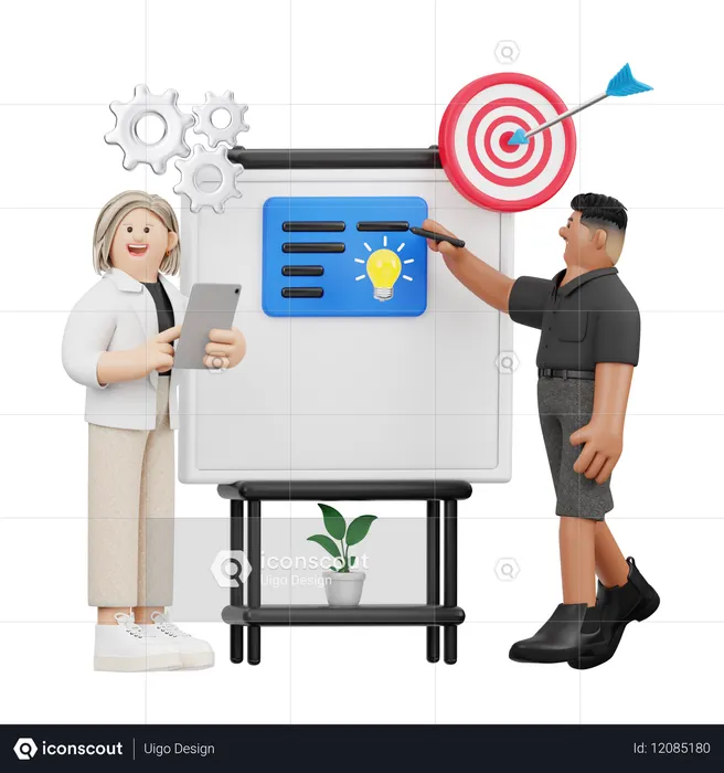 Mulher e homem fazendo sessão de brainstorming  3D Icon