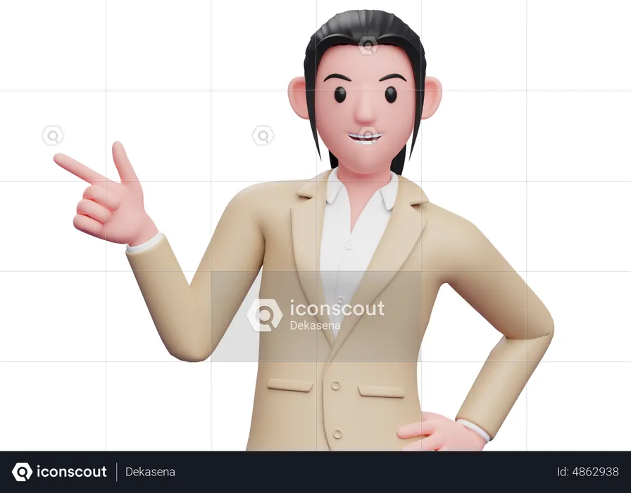 Mulher de negócios, apontando para o lado  3D Illustration