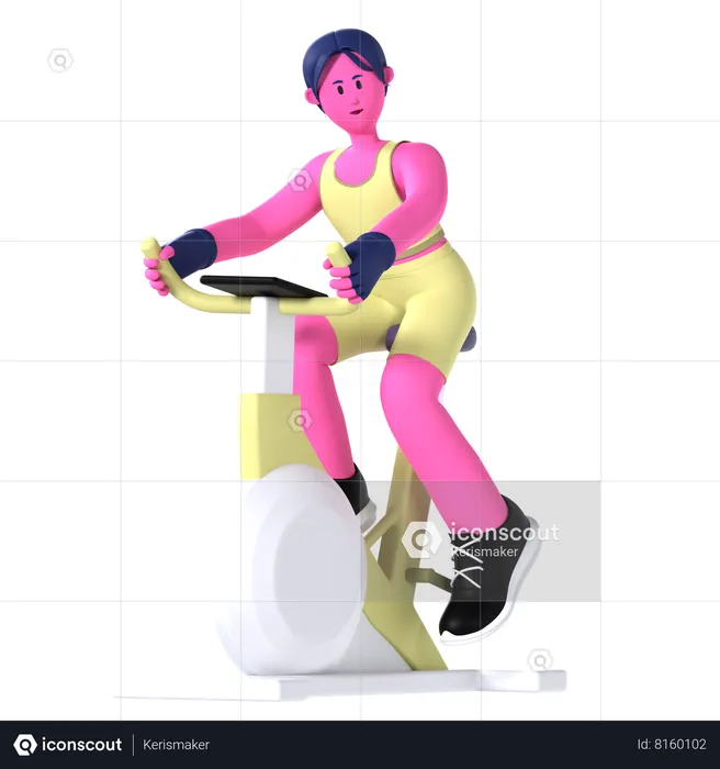 Mulher Fazendo Bicicleta Estática  3D Illustration