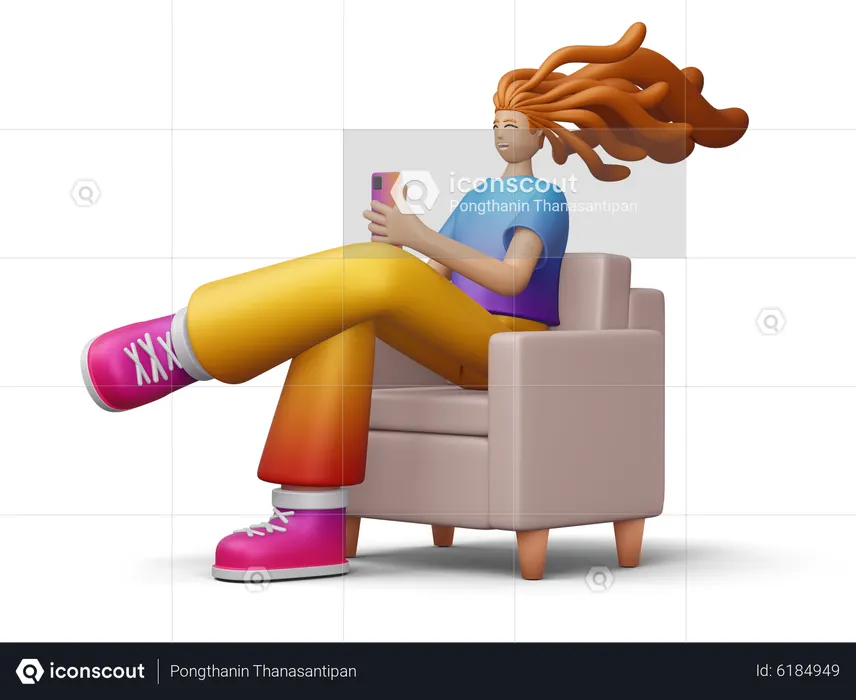 Mulher fazendo compras online enquanto está sentada no sofá  3D Icon
