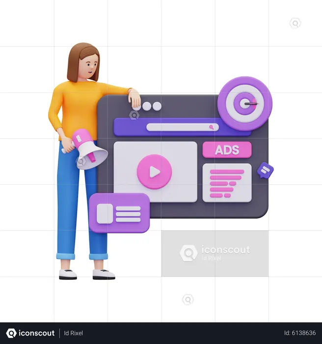 Mulher fazendo marketing digital  3D Icon