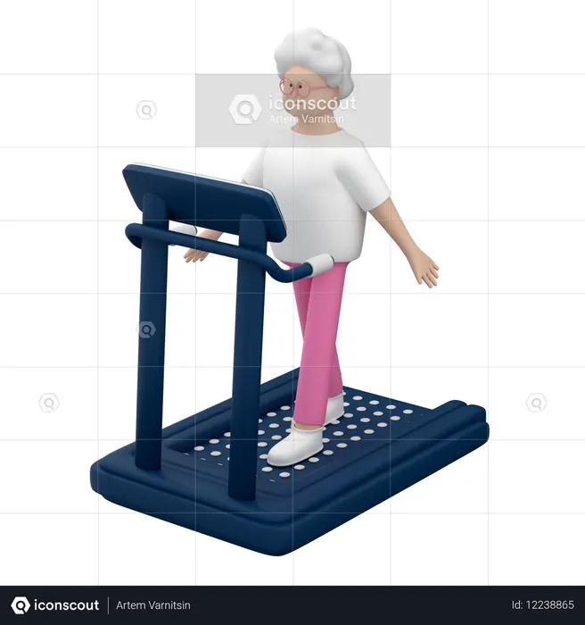 Mulher idosa caminhando na esteira  3D Illustration