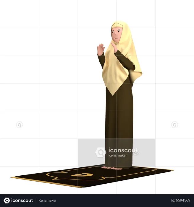 Mulher islâmica em pose de Takbir  3D Illustration