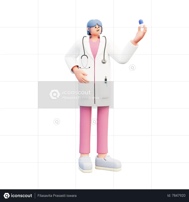 Mulher Médica Segurando Cápsula  3D Illustration