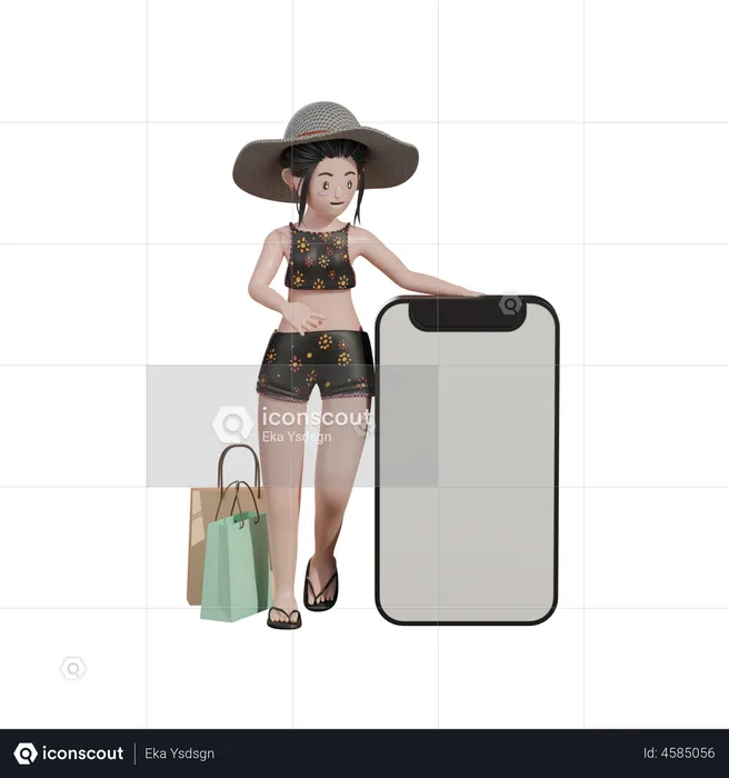 Mulher mostrando a tela do celular em branco  3D Illustration