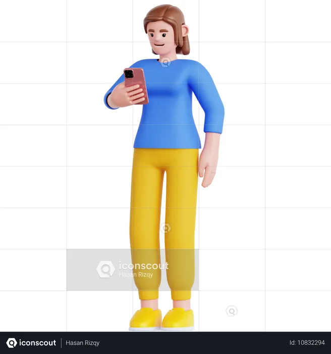 Mulher olhando para o telefone  3D Illustration