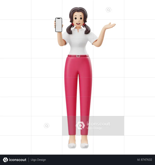 Mulher anunciando produto para celular  3D Illustration