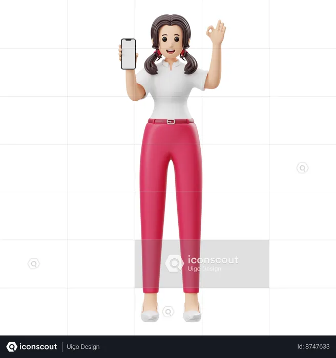 Mulher anunciando produto para celular  3D Illustration