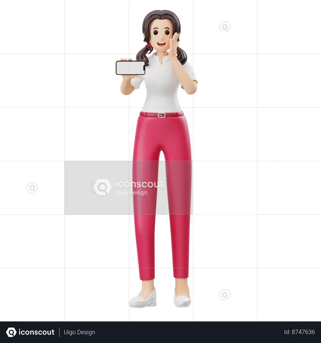 Mulher anunciando produto para celular  3D Illustration