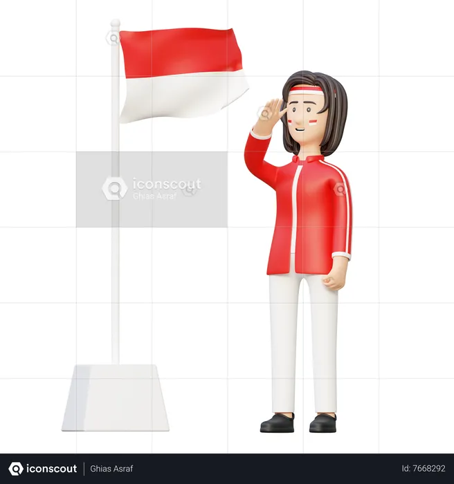 Mulher saudando a bandeira da Indonésia  3D Illustration