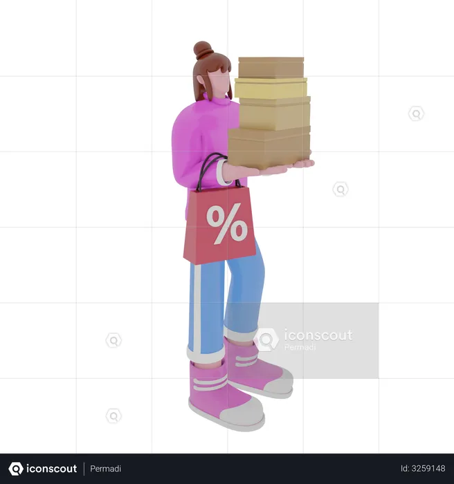 Mulher segurando pacotes de compras  3D Illustration