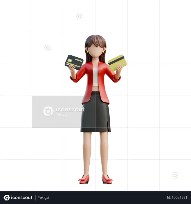 Mulher segurando vários cartões de crédito pronta para fazer compras  3D Illustration