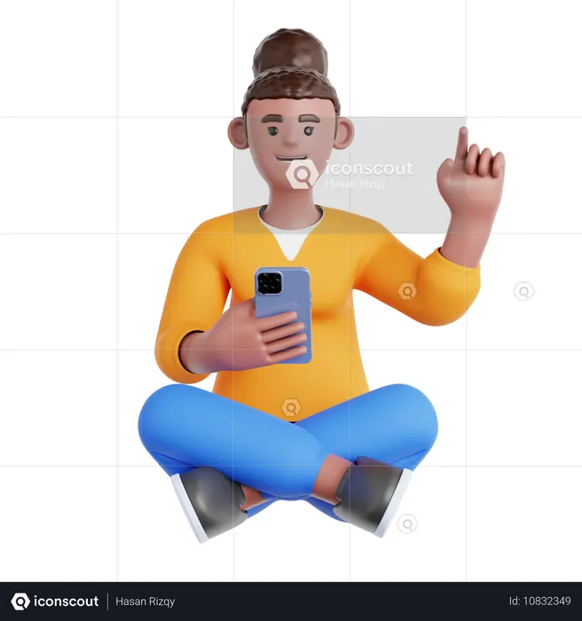 Mulher sentada e usando telefone  3D Illustration