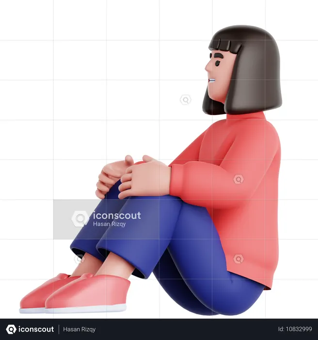 Mulher sentada no chão olhando para cima  3D Illustration