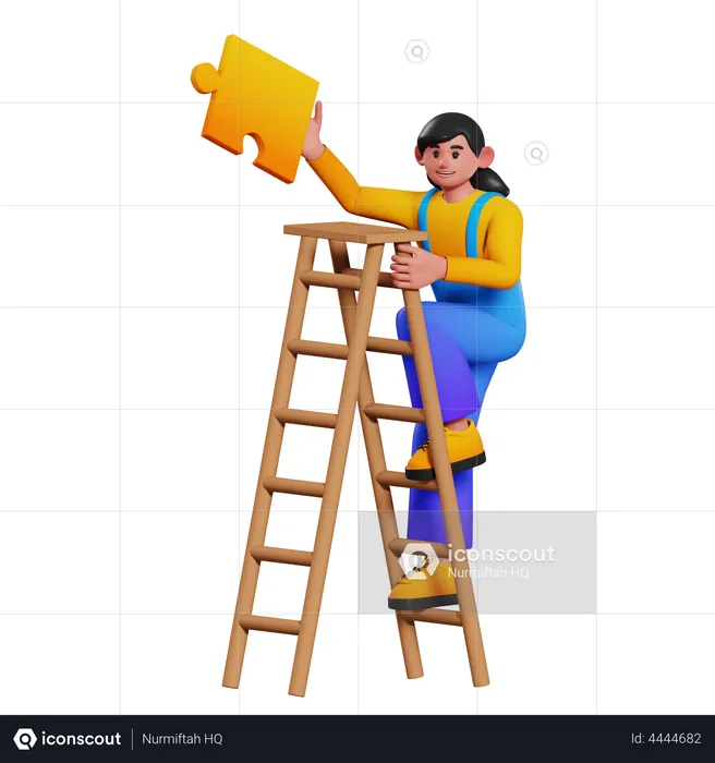 Mulher subindo a escada do sucesso  3D Illustration