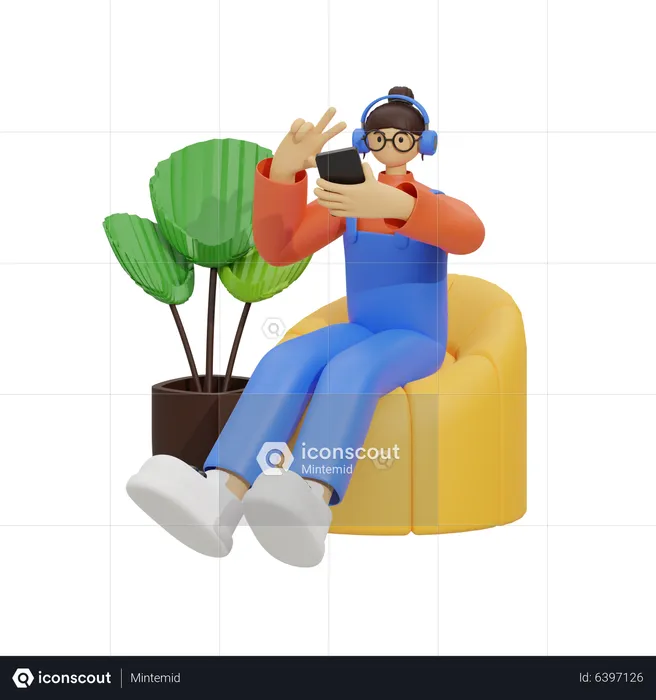 Mulher tirando selfies para a vida  3D Illustration