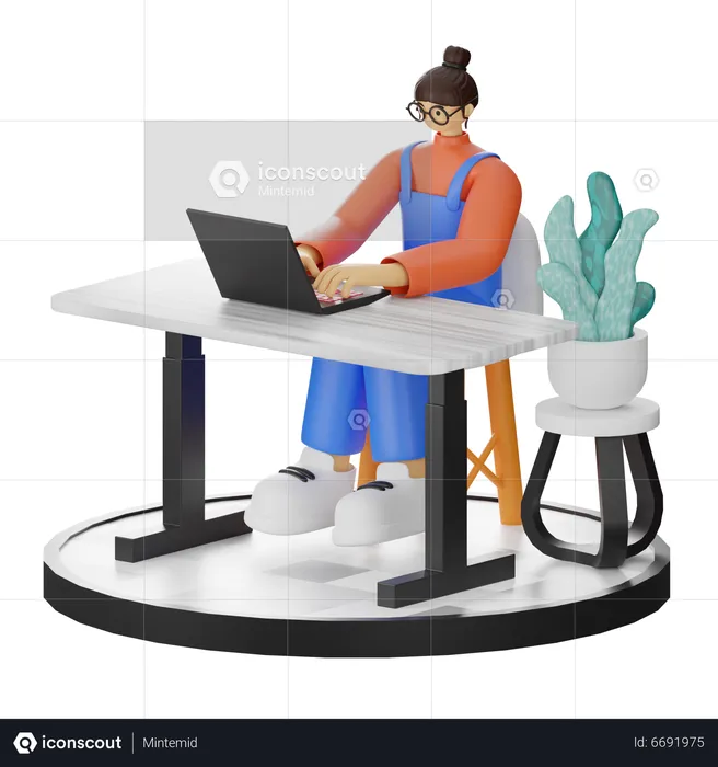 Mulher trabalhando na mesa  3D Illustration