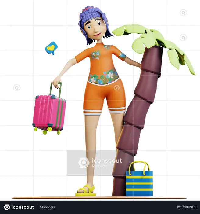 Turista feminina de férias  3D Illustration