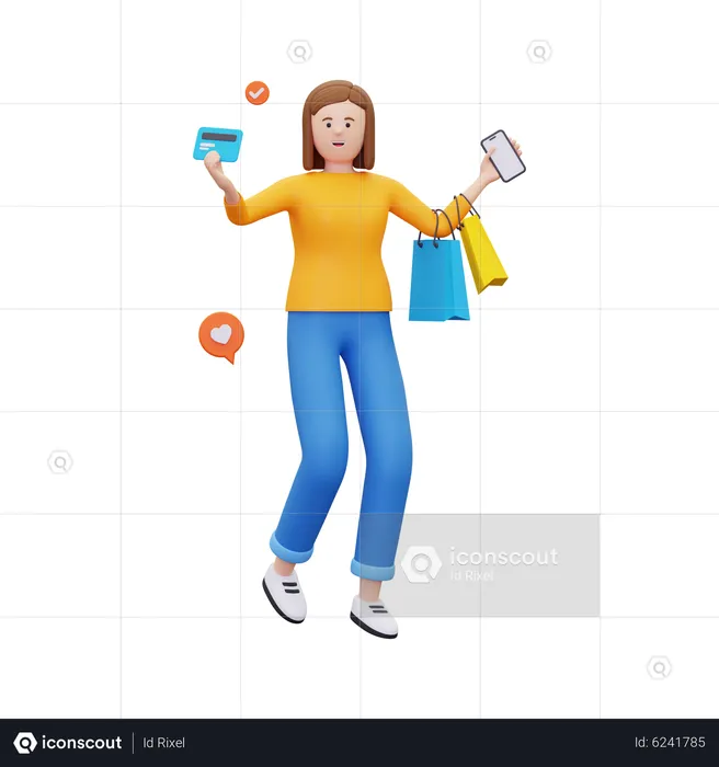 Mulher usa cartão de crédito para pagar suas compras  3D Illustration