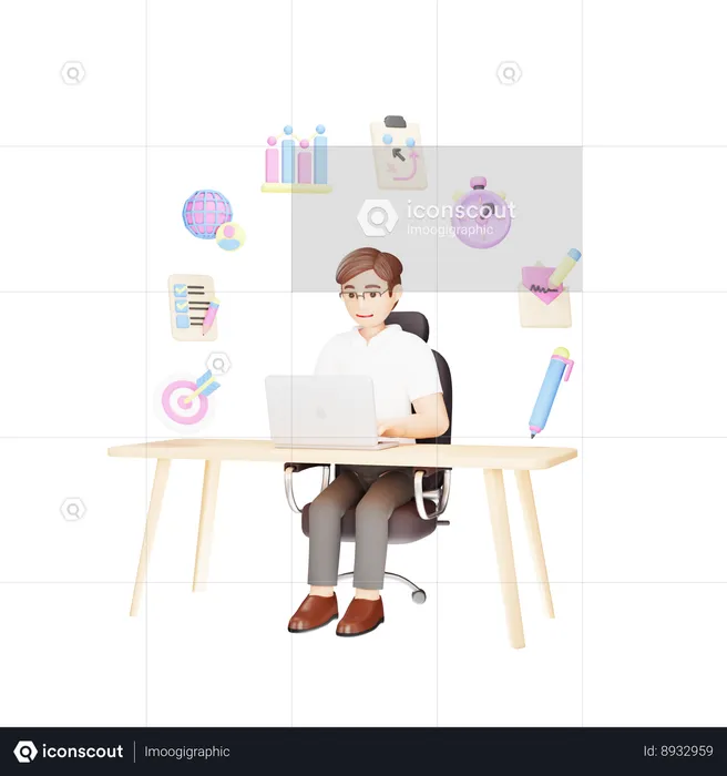 Multitasking Employee in Business  3D Illustration