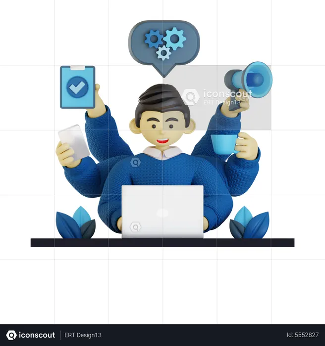 Multitasking Person  3D Illustration