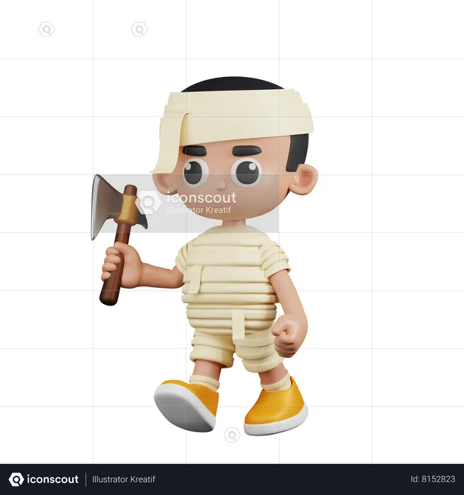 Mummy Holding A Big Axe  3D Illustration