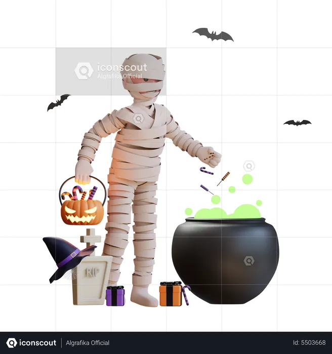 Mummy making potion  3D Illustration