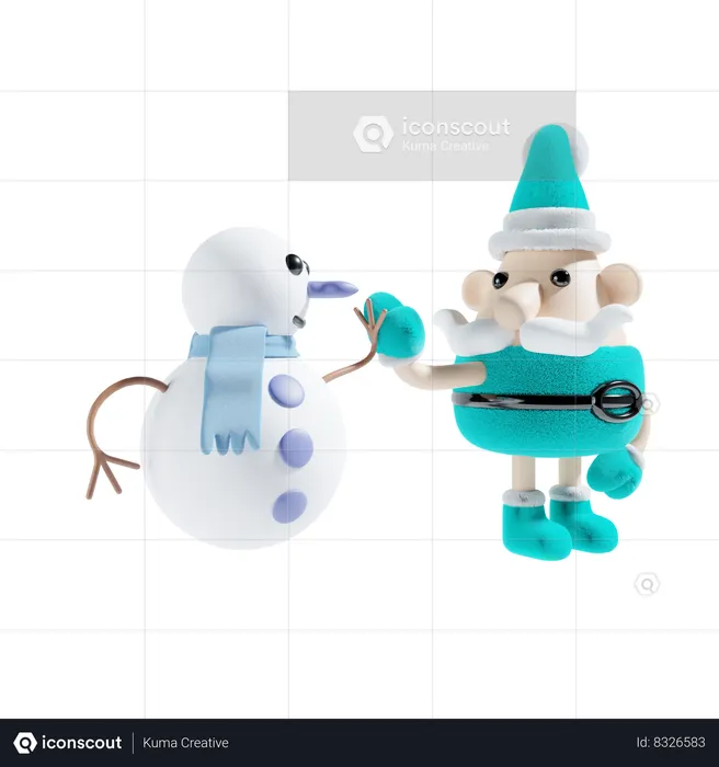 Muñeco de nieve con santa  3D Illustration