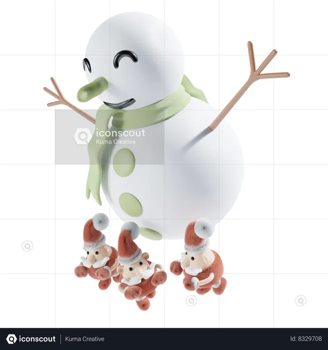 Muñeco de nieve con santa  3D Icon