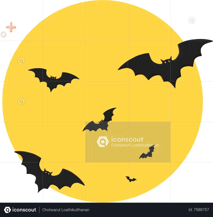 Murciélago con luna llena  3D Icon