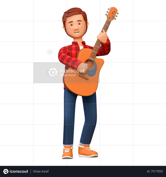 Musician Playing Acoustic Guitar  3D Illustration