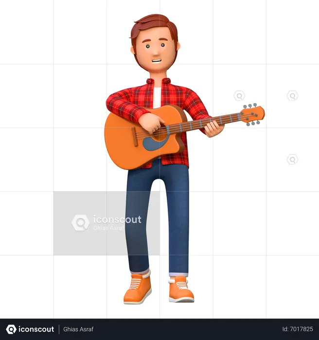 Musician Playing Acoustic Guitar  3D Illustration