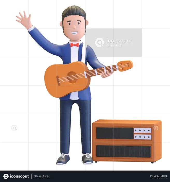 Musician playing acoustic guitar  3D Illustration