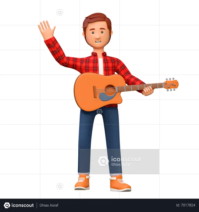 Musician Playing Acoustic Guitar  3D Illustration