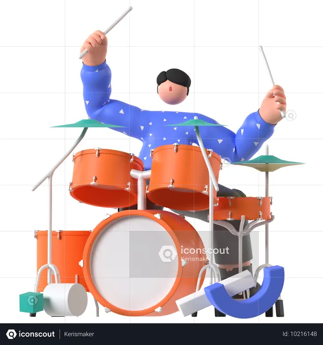 Musician playing Drum  3D Illustration