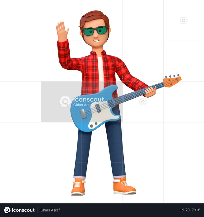 Musician Playing Electric Guitar  3D Illustration