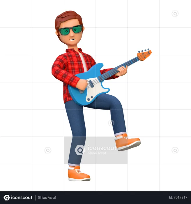 Musician Playing Electric Guitar  3D Illustration