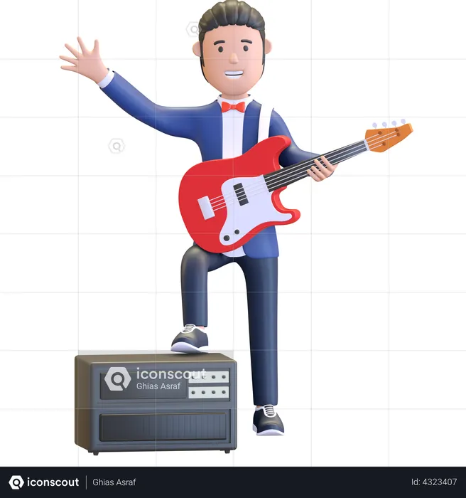 Musician playing electric guitar  3D Illustration