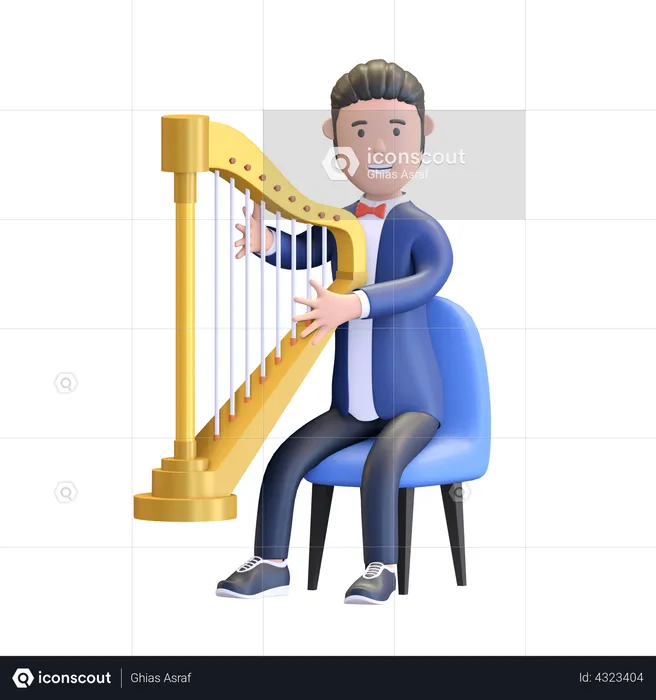 Musician playing harp  3D Illustration