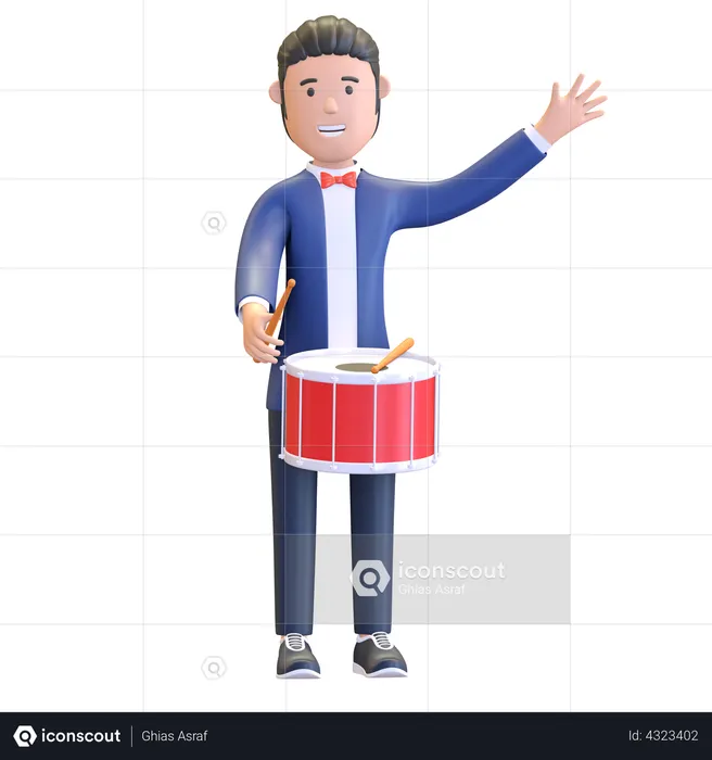 Musician playing snare drum  3D Illustration