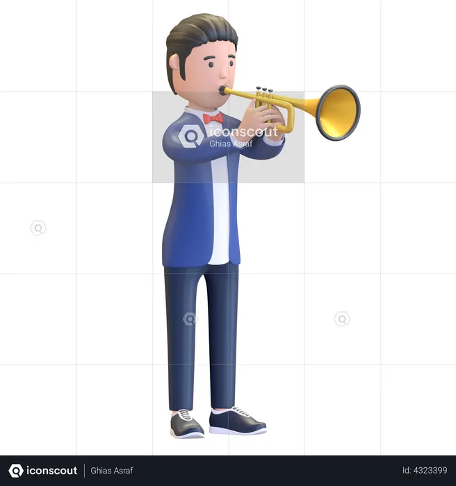 Musician playing trumpet  3D Illustration