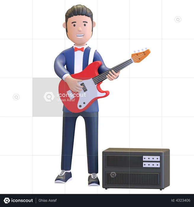 Músico tocando la guitarra eléctrica  3D Illustration