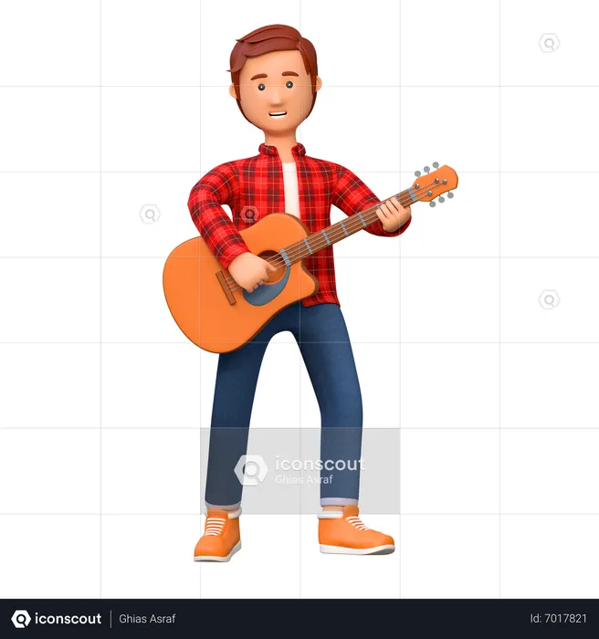 Musiker spielt Akustikgitarre  3D Illustration