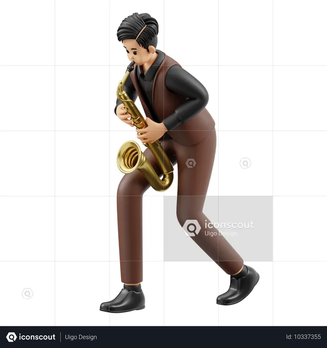 Musiker spielt Saxophon  3D Illustration