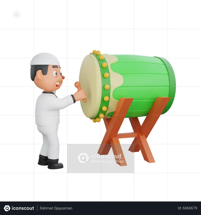 Muslim boy playing ramadan drum  3D Illustration