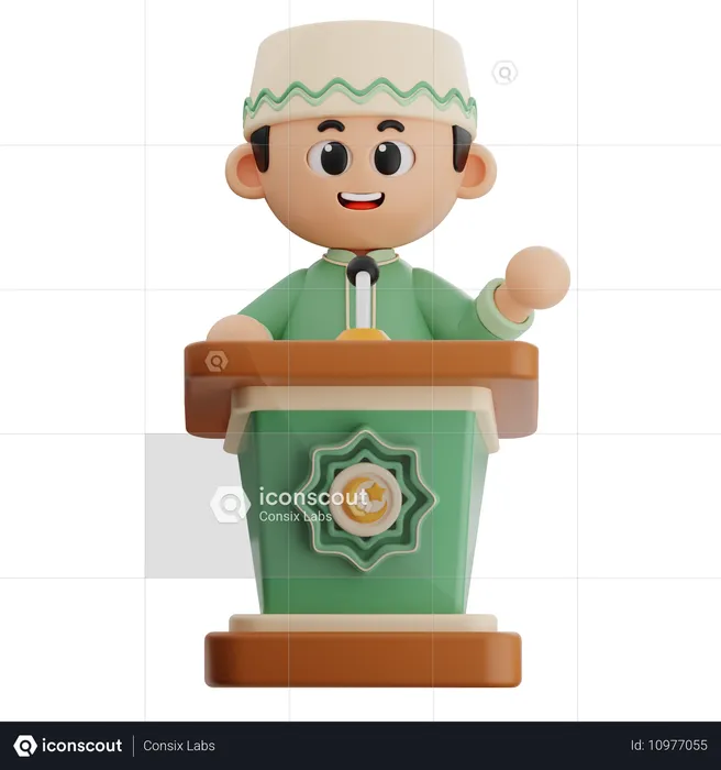 Muslim Boy Speech On Podium  3D Illustration