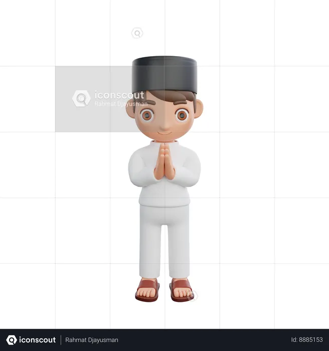 Muslim boy standing and greeting  3D Illustration