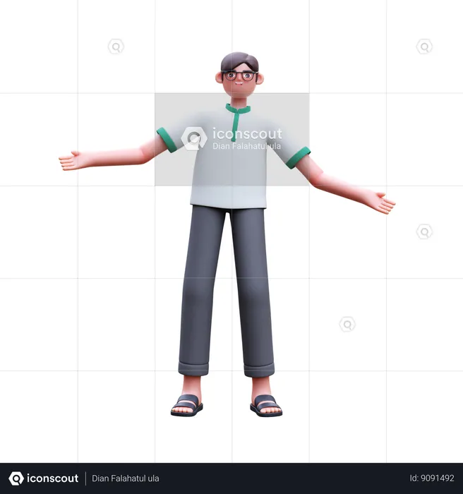 Muslim Boy Standing With Open Hands  3D Icon
