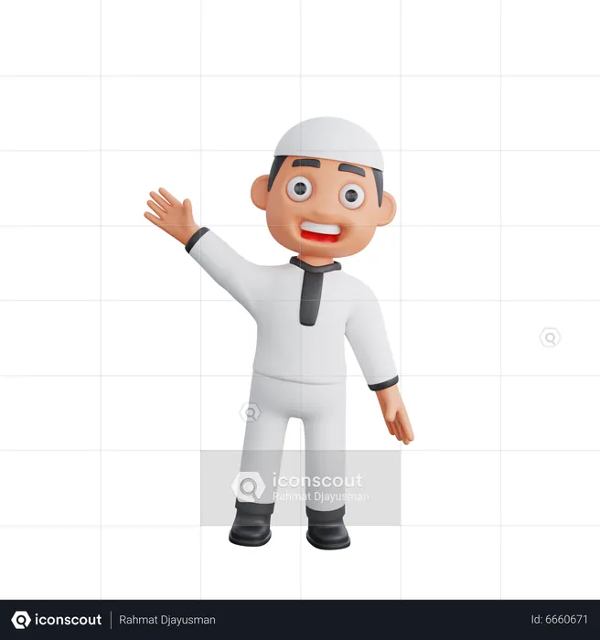 Muslim boy waving hand  3D Illustration