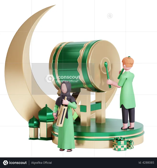 Muslim celebrate Ramadan Kareem with sehri drum  3D Illustration